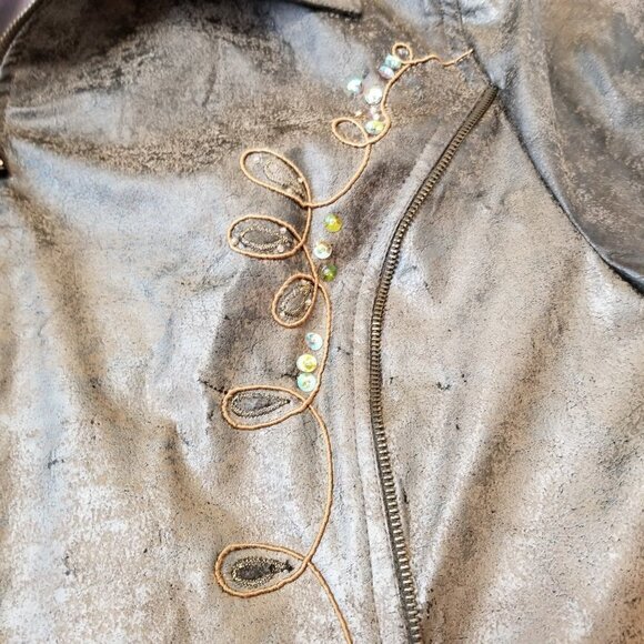 MATTINA T Vegan Leather Jacket Womens 18 Burnished Bronze sequins Full‎ zip Edgy - Picture 5 of 10